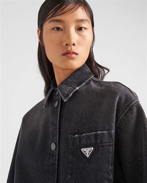 prada denim bowling shirt|prada shirt black cettire.